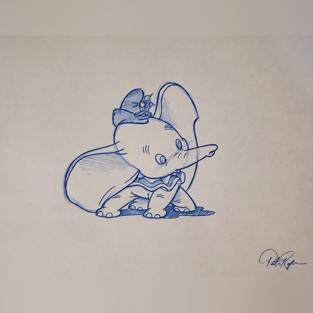 Disney Dumbo with Timothy Mouse Drawing/Sketch animation art signed